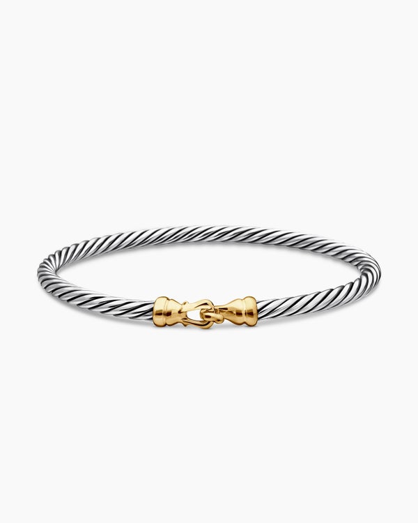 Cable Teen Buckle Bracelet in Sterling Silver with 14K Yellow Gold, 3mm