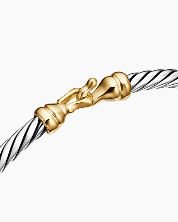 Cable Teen Buckle Bracelet in Sterling Silver with 14K Yellow Gold, 3mm
