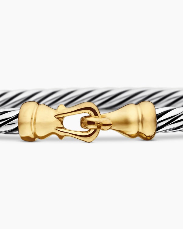 Cable Teen Buckle Bracelet in Sterling Silver with 14K Yellow Gold, 3mm
