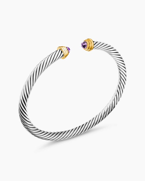 Cable Teen Bracelet in Sterling Silver with 14K Yellow Gold, 4mm