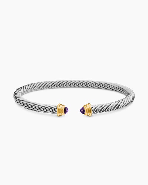 Cable Teen Bracelet in Sterling Silver with 14K Yellow Gold, 4mm
