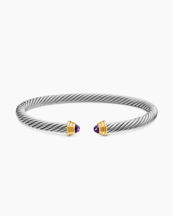 Cable Teen Bracelet in Sterling Silver with 14K Yellow Gold, 4mm
