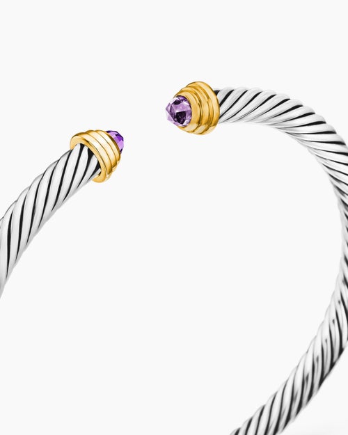 Cable Teen Bracelet in Sterling Silver with 14K Yellow Gold, 4mm