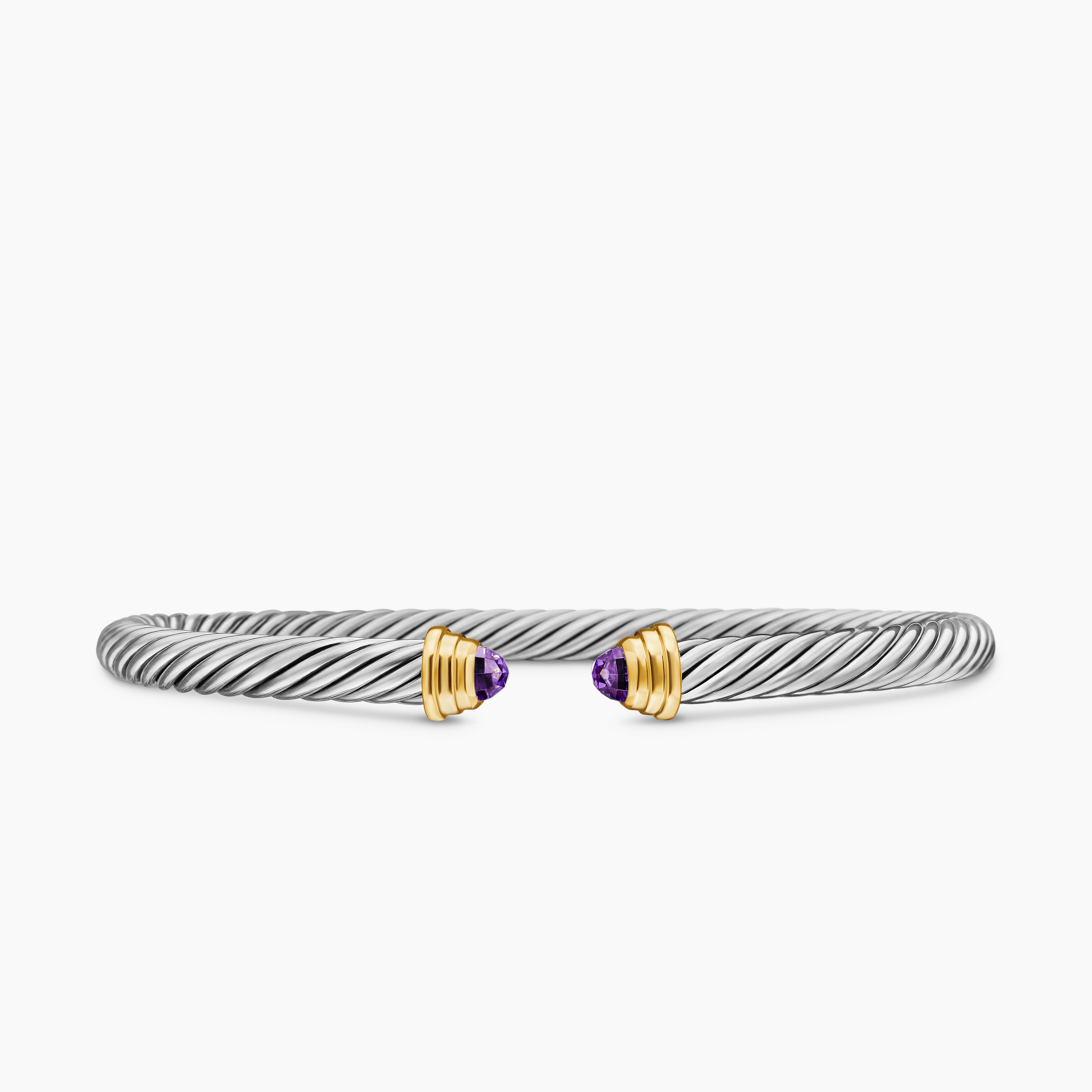 Cable Teen Bracelet in Sterling Silver with 14K Yellow Gold, 4mm