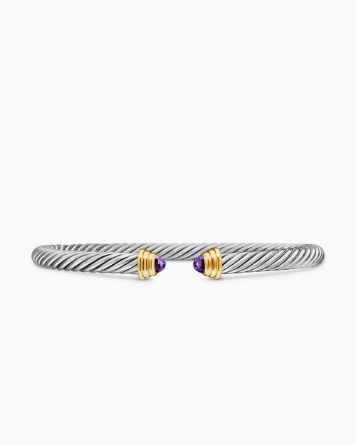 Cable Teen Bracelet in Sterling Silver with 14K Yellow Gold, 4mm