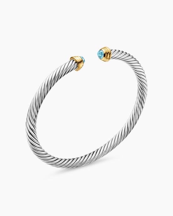 Bracelet Cable Kids® en argent sterling avec or jaune 14 carats et aigue-marine, 4 mm