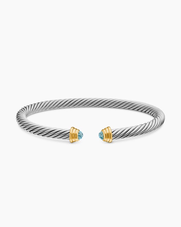 Bracelet Cable Kids® en argent sterling avec or jaune 14 carats et aigue-marine, 4 mm