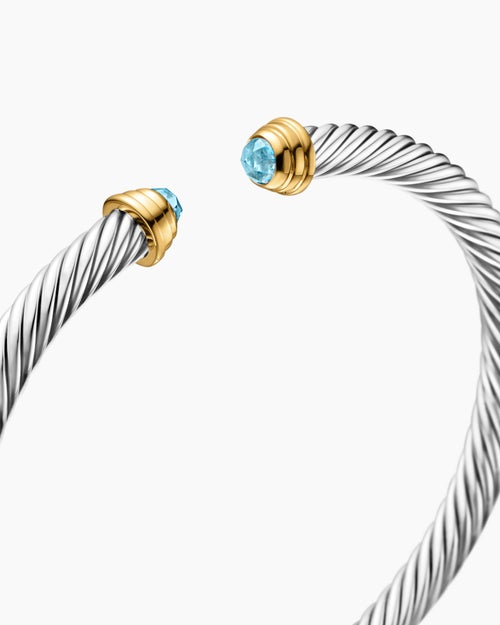 Cable Teen Bracelet in Sterling Silver with 14K Yellow Gold, 4mm