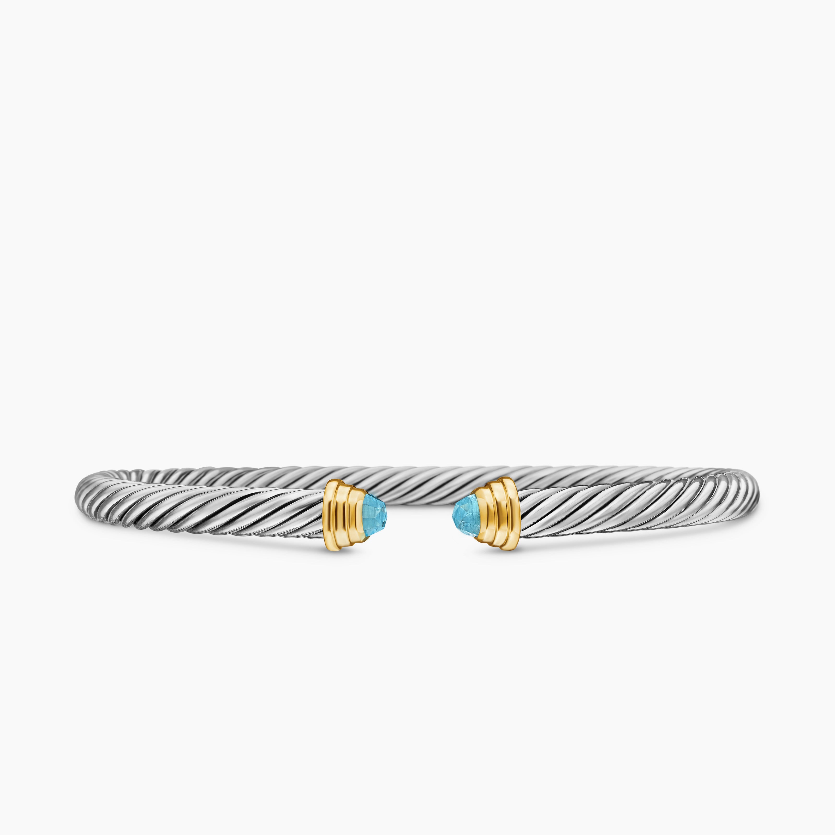 Cable Teen Bracelet in Sterling Silver with 14K Yellow Gold, 4mm