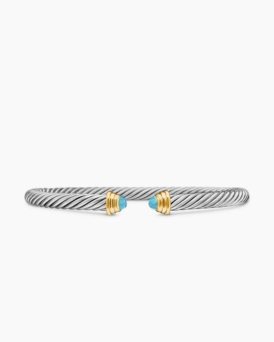 Bracelet Cable Kids® en argent sterling avec or jaune 14 carats et aigue-marine, 4 mm