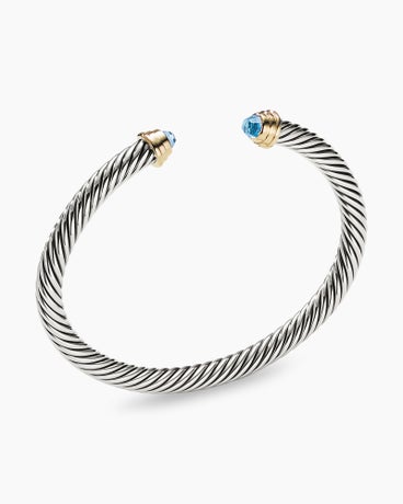 Cable Kids® Bracelet in Sterling Silver with 14K Yellow Gold and Blue Topaz, 4mm