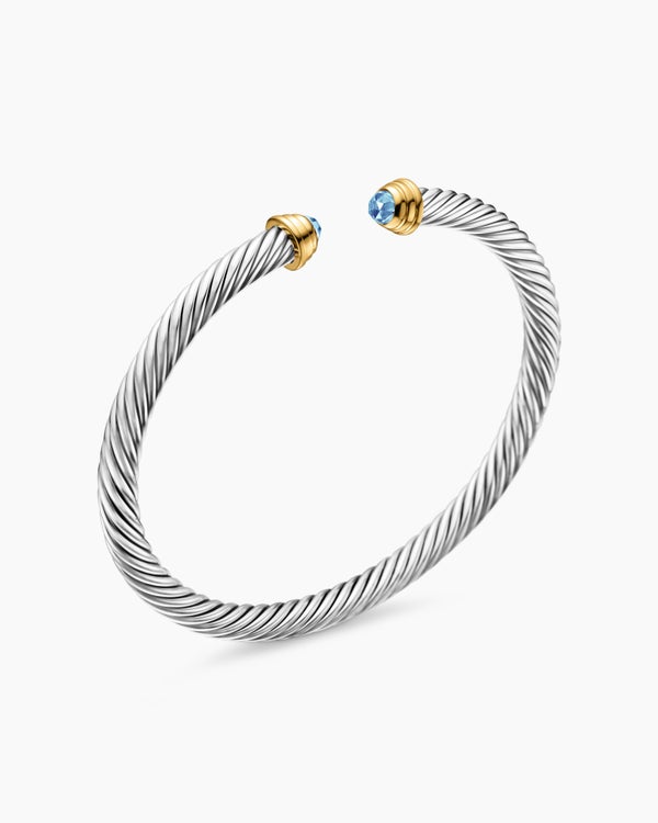 Cable Kids® Bracelet in Sterling Silver with 14K Yellow Gold and Blue Topaz, 4mm