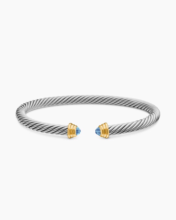 Bracelet manchette Cable en argent sterling avec or jaune 14 carats, 6 mm
