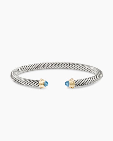 Bracelet Cable Kids® en argent massif avec topaze bleue et or jaune 14 carats, 4 mm
