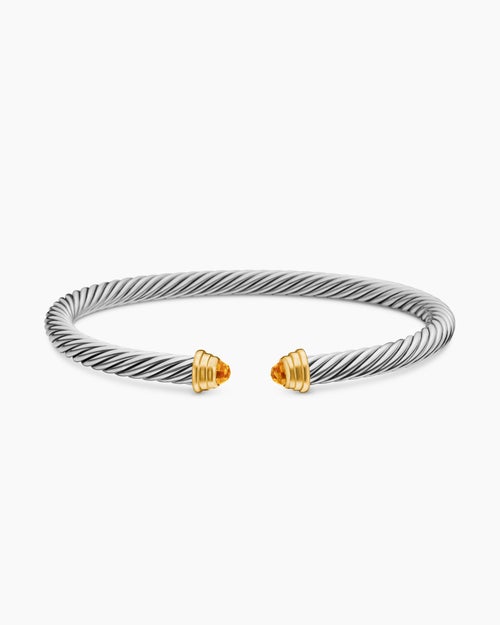 Cable Teen Bracelet in Sterling Silver with 14K Yellow Gold and Citrine, 4mm