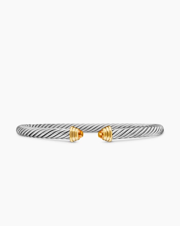 Cable Teen Bracelet in Sterling Silver with 14K Yellow Gold, 4mm