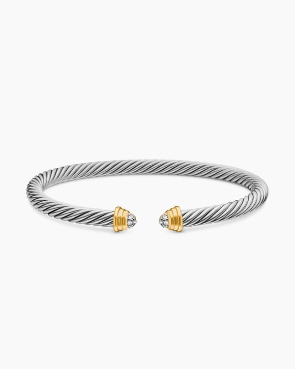 Bracelet manchette Cable en argent sterling avec or jaune 14 carats, 6 mm