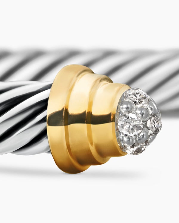 Bracelet manchette Cable en argent sterling avec or jaune 14 carats, 6 mm