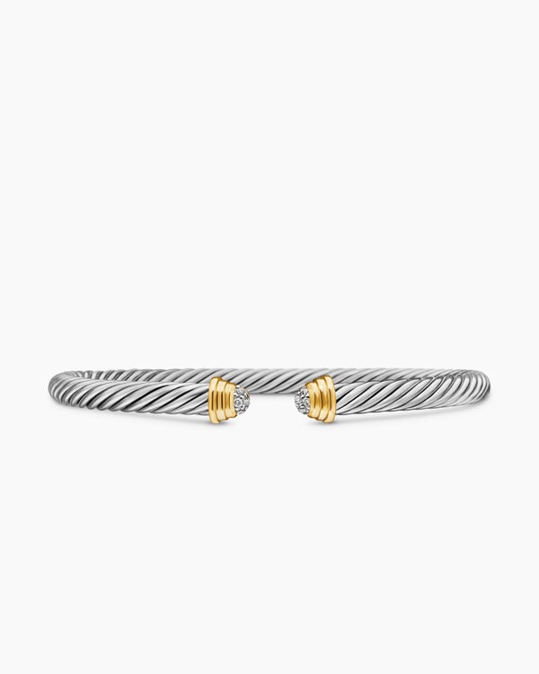 Bracelet manchette Cable en argent sterling avec or jaune 14 carats, 6 mm
