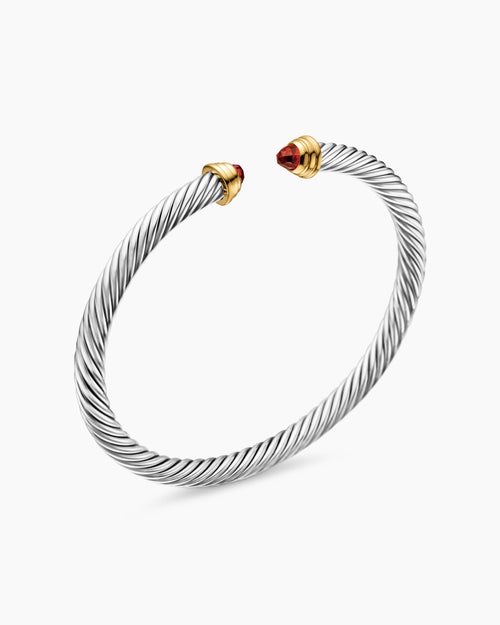 Bracelet Cable Kids® en argent sterling avec or jaune 14 carats et grenats, 4 mm