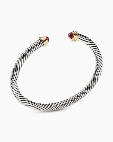 Cable Kids® Bracelet in Sterling Silver with 14K Yellow Gold and Garnets, 4mm