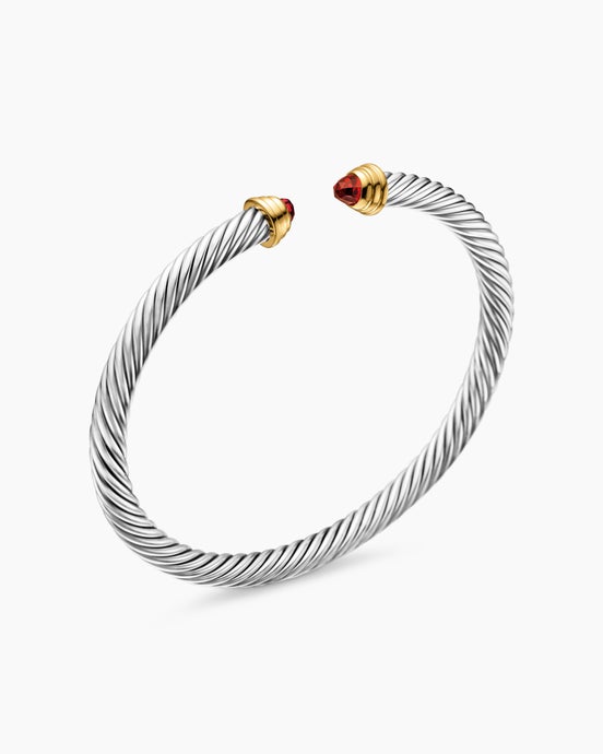 Bracelet Cable Kids® en argent sterling avec or jaune 14 carats et grenats, 4 mm
