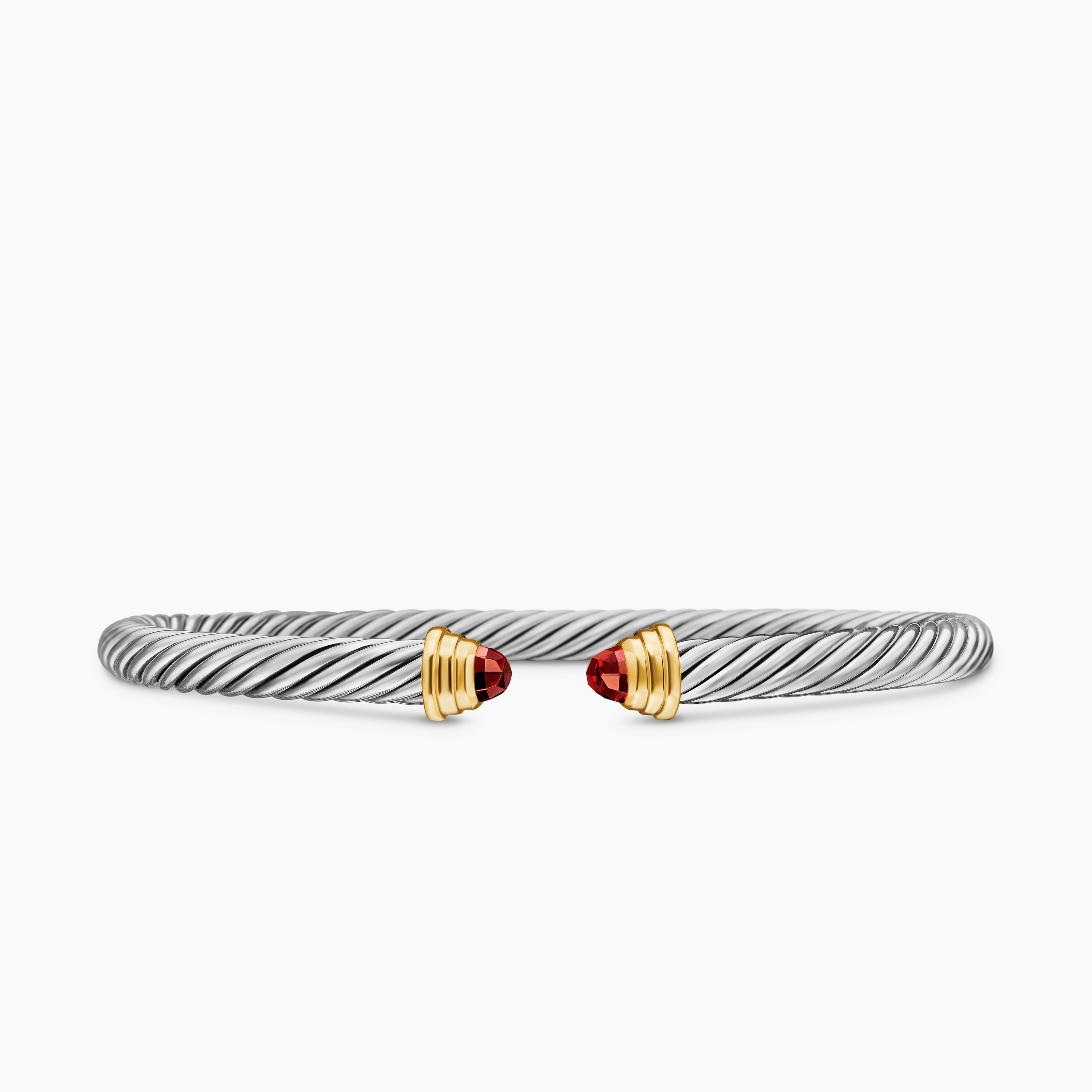 Cable Teen Bracelet in Sterling Silver with 14K Yellow Gold, 4mm