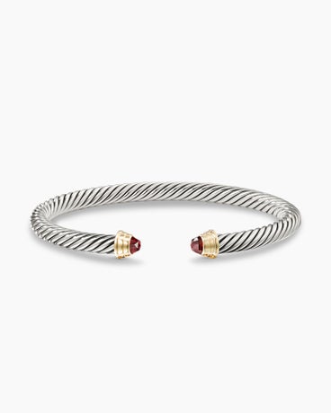 Cable Kids® Bracelet in Sterling Silver with 14K Yellow Gold and Garnets, 4mm