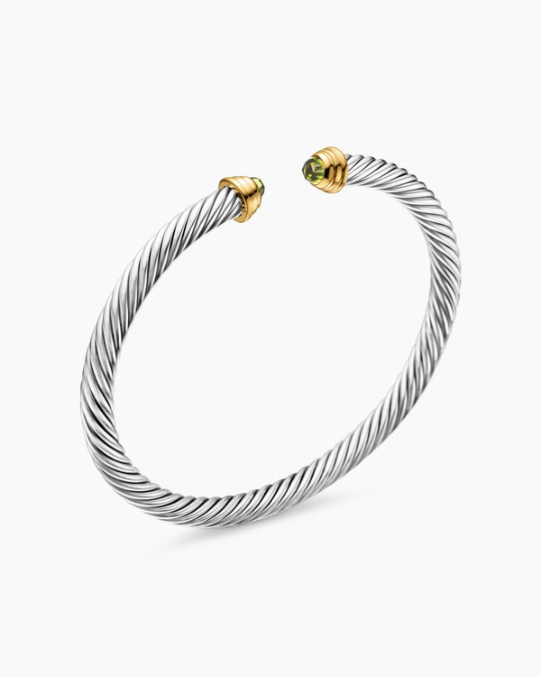 Cable Kids® Bracelet in Sterling Silver with 14K Yellow Gold and Peridot, 4mm