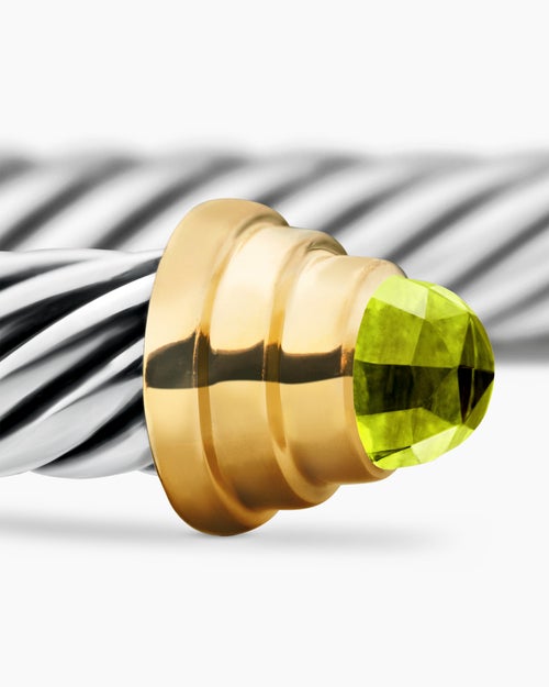 Cable Teen Bracelet in Sterling Silver with 14K Yellow Gold and Peridot, 4mm