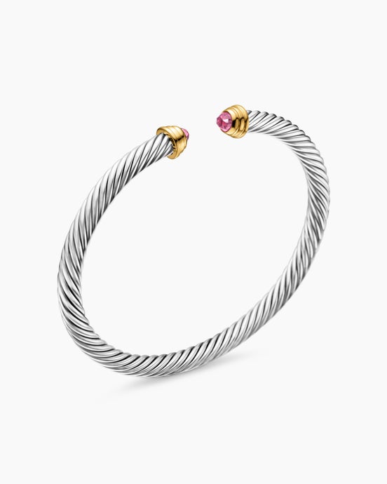 Bracelet Cable Kids® en argent sterling avec or jaune 14 carats et tourmaline rose, 4 mm
