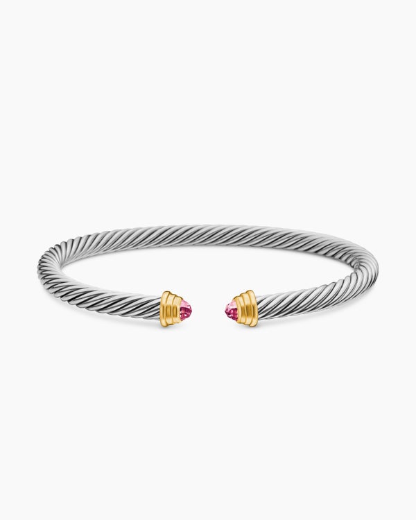 Bracelet manchette Cable en argent sterling avec or jaune 14 carats, 6 mm