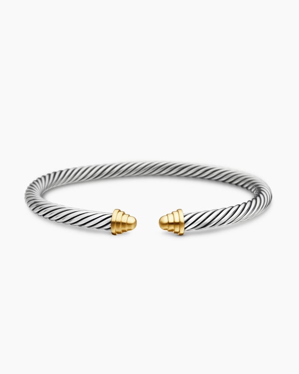 Cable Teen Bracelet in Sterling Silver with 14K Yellow Gold, 4mm