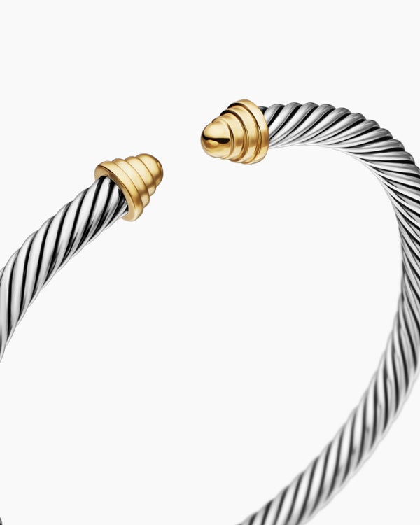 Cable Teen Bracelet in Sterling Silver with 14K Yellow Gold, 4mm