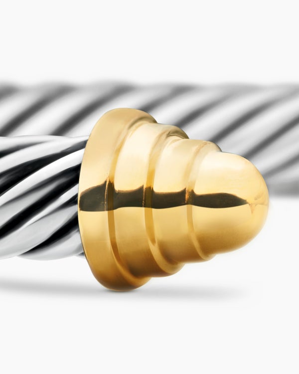 Cable Teen Bracelet in Sterling Silver with 14K Yellow Gold, 4mm