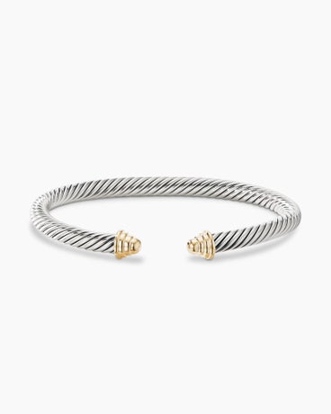 Cable Kids® Bracelet in Sterling Silver with 14K Yellow Gold and Gold Domes, 4mm