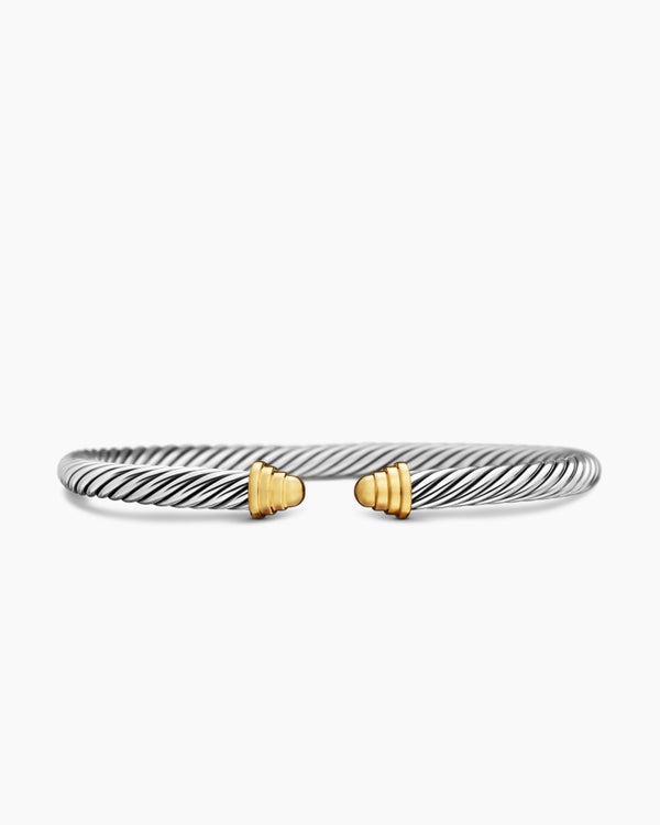 Cable Teen Bracelet in Sterling Silver with 14K Yellow Gold, 4mm