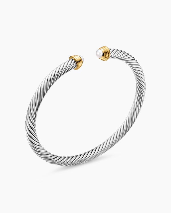 Cable Kids® Bracelet in Sterling Silver with 14K Yellow Gold and Pearls, 4mm