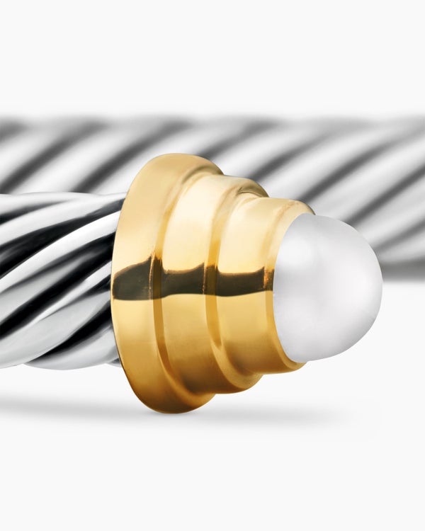 Cable Teen Bracelet in Sterling Silver with 14K Yellow Gold, 4mm