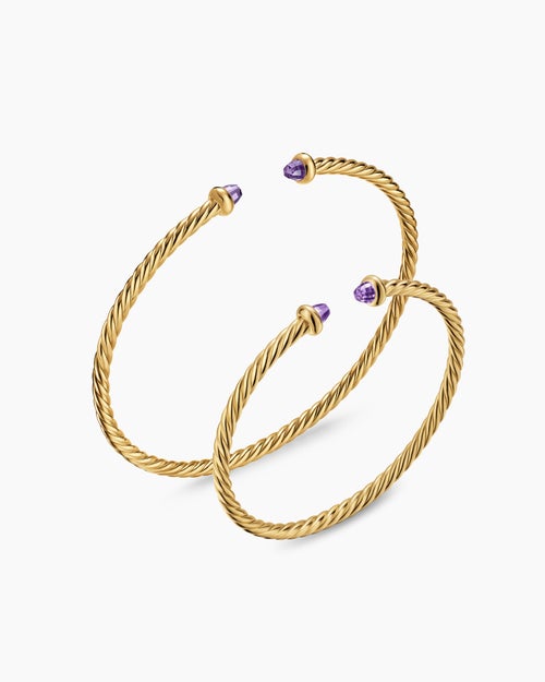 Womens Micro Cablespira® Flex Teen Bracelet in 18K Yellow Gold with Amethyst, 2.6mm