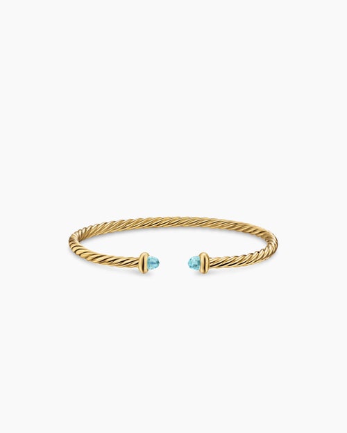 Womens Micro Cablespira® Flex Teen Bracelet in 18K Yellow Gold with Aquamarine, 2.6mm
