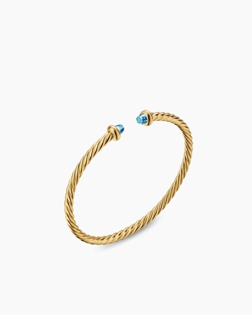 Womens Micro Cablespira® Flex Teen Bracelet in 18K Yellow Gold with Blue Topaz, 2.6mm