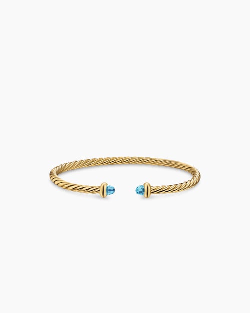 Womens Micro Cablespira® Flex Teen Bracelet in 18K Yellow Gold with Blue Topaz, 2.6mm