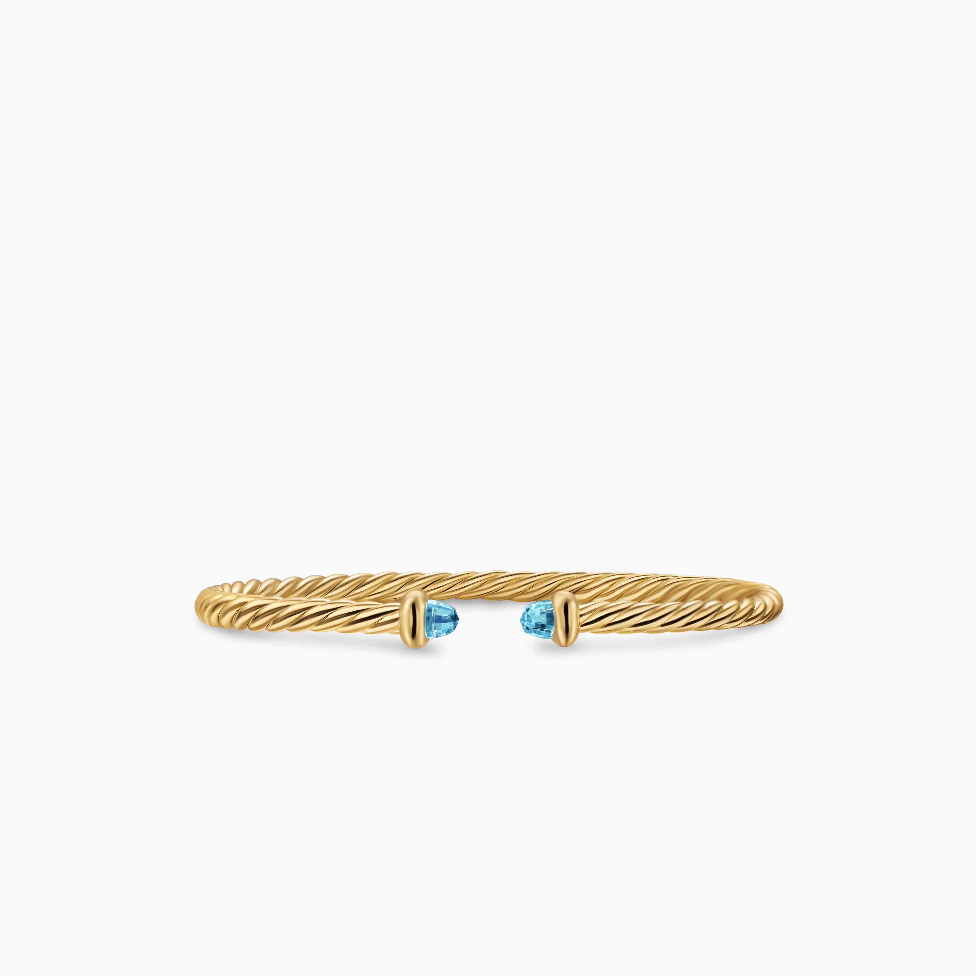 Womens Micro Cablespira&reg; Flex Teen Bracelet in 18K Yellow Gold with Blue Topaz, 2.6mm