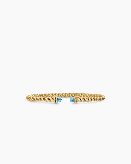Womens Micro Cablespira® Flex Teen Bracelet in 18K Yellow Gold with Blue Topaz, 2.6mm