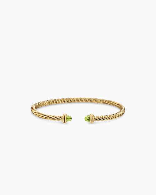 Womens Micro Cablespira® Flex Teen Bracelet in 18K Yellow Gold with Peridot, 2.6mm