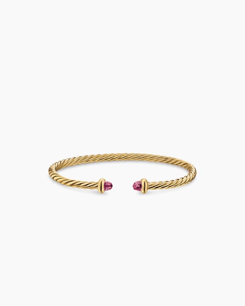 Womens Micro Cablespira® Flex Teen Bracelet in 18K Yellow Gold with Pink Tourmalines, 2.6mm