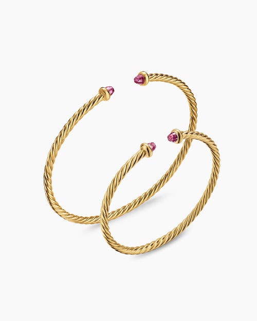 Womens Micro Cablespira® Flex Teen Bracelet in 18K Yellow Gold with Pink Tourmalines, 2.6mm