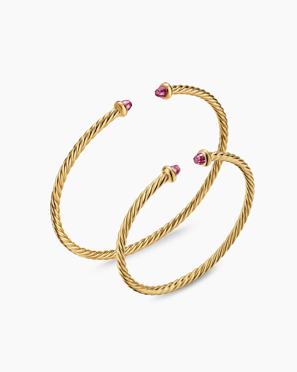 Micro Cablespira® Flex Teen Bracelet in 18K Yellow Gold with Pink Tourmalines, 2.6mm