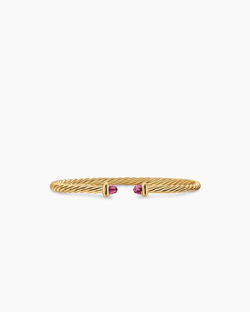Womens Micro Cablespira® Flex Teen Bracelet in 18K Yellow Gold with Pink Tourmalines, 2.6mm